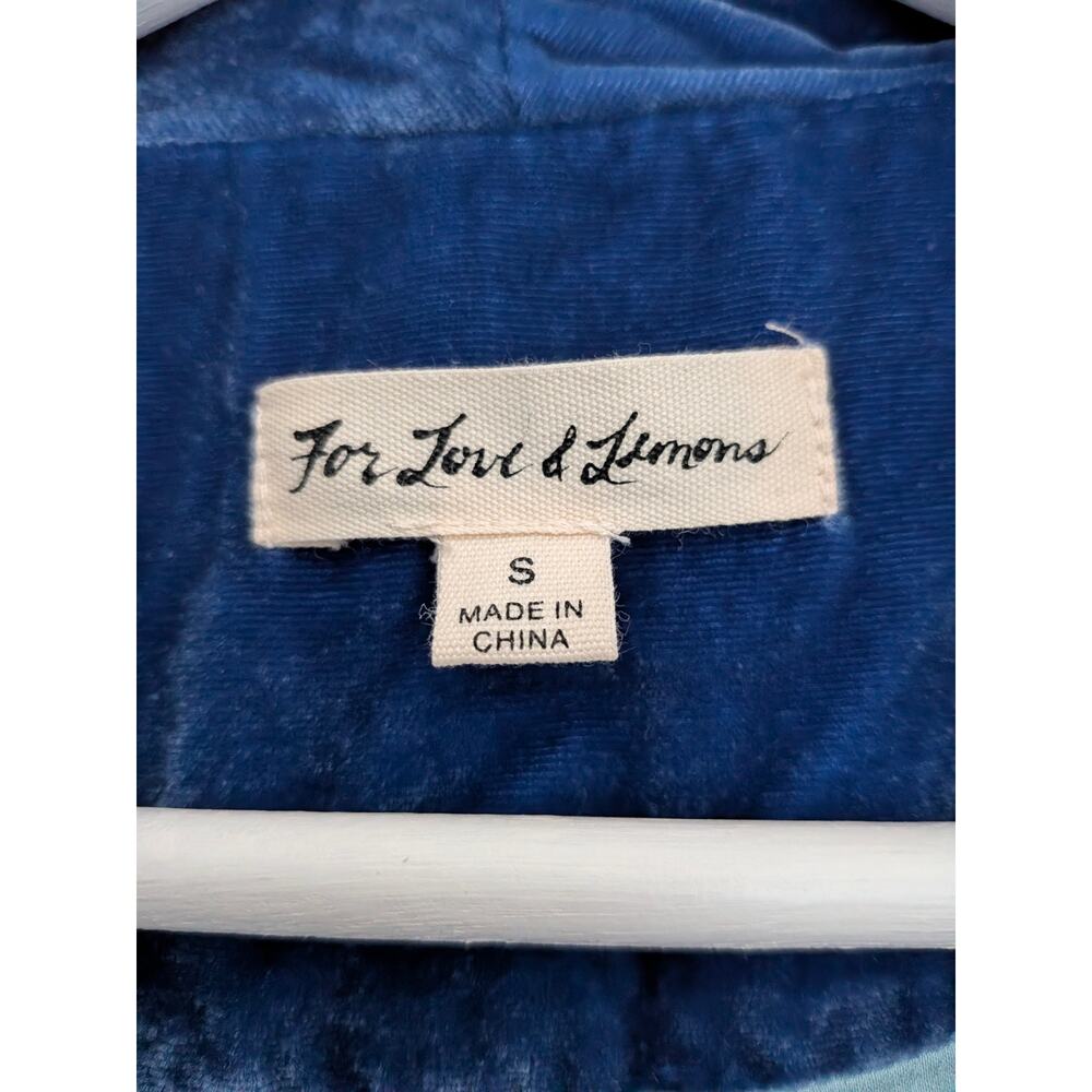 For Love & Lemons Nadine Velvet Coat Cobalt Blue Size Small Long Trench Duster - Picture 4 of 10